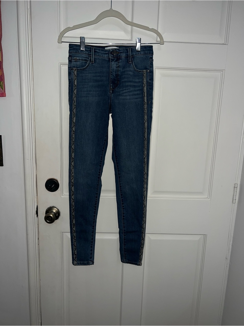 Dark Blue Women's Skinny Jeans with Side Trim